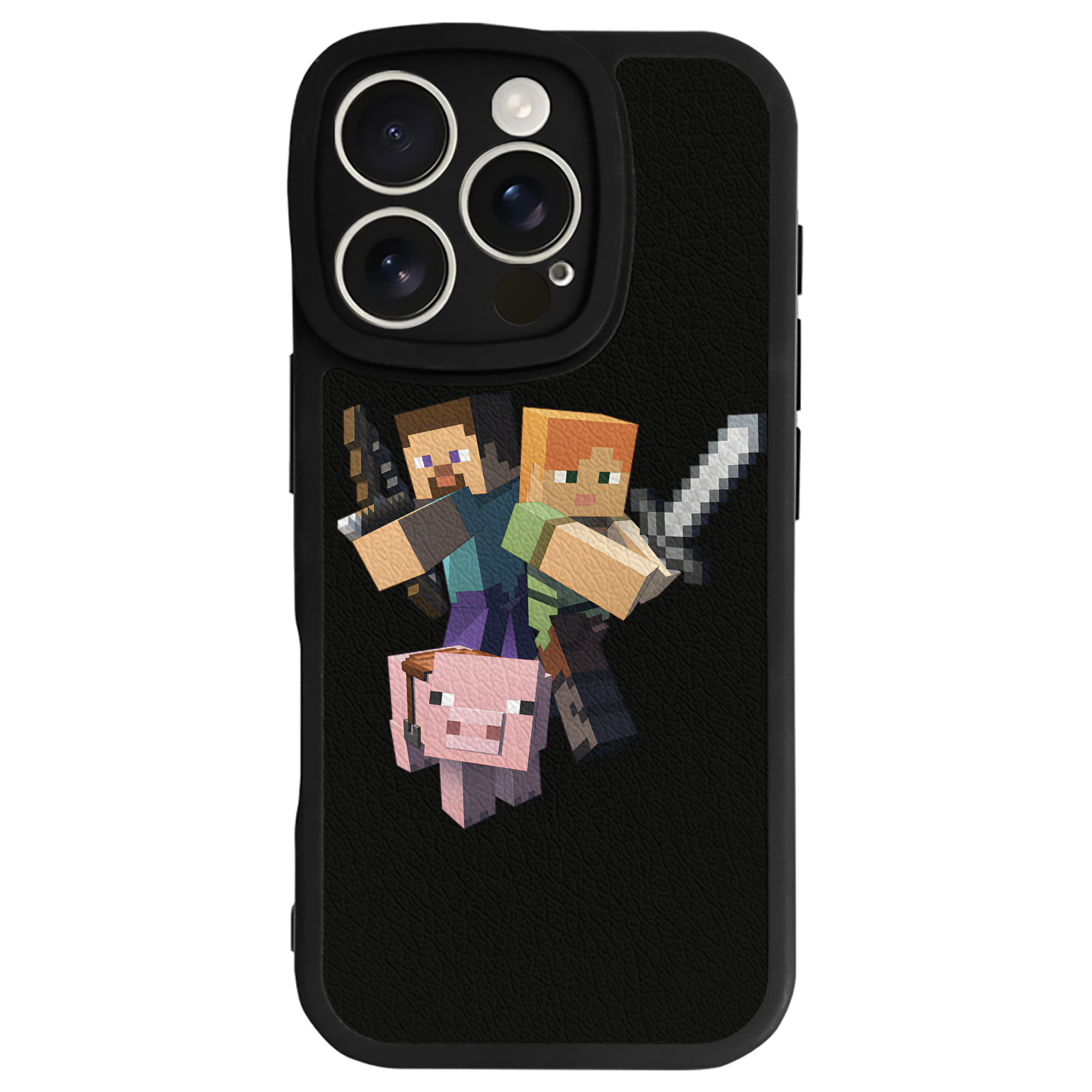 （画像用） マインクラフト ブロックの世界 Minecraft MC Block world 【iPhone 16シリーズ対応】シリコンスマホケース（レザー調） 材質：シリコン